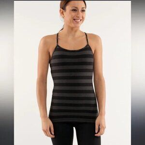 Lululemon Black and Grey Stripe Built in Bra Fitted Tank Top Women 4
